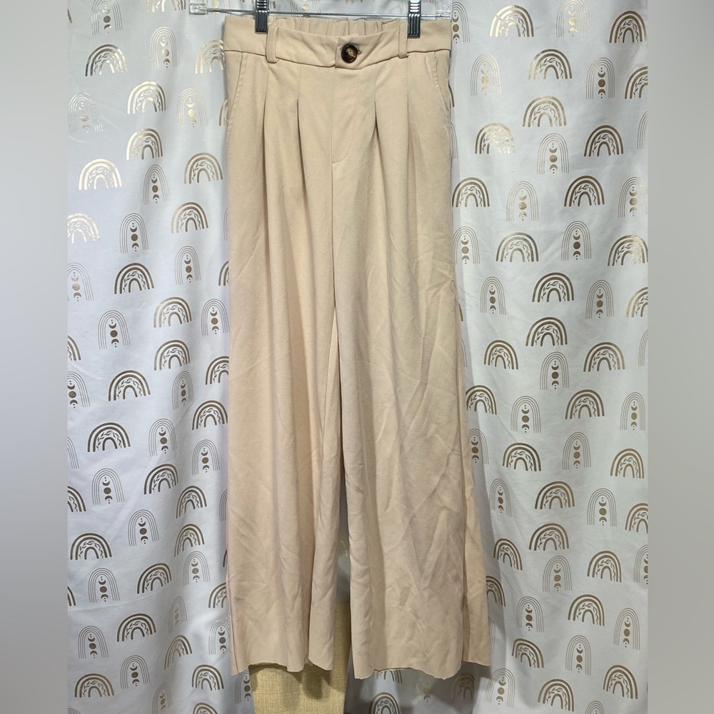 Chic Beige Women's Wide-Leg Trousers